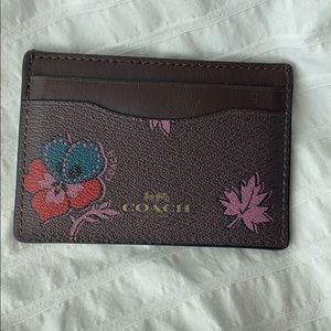 Coach Fall Floral Leaf Card Case Mini Wallet